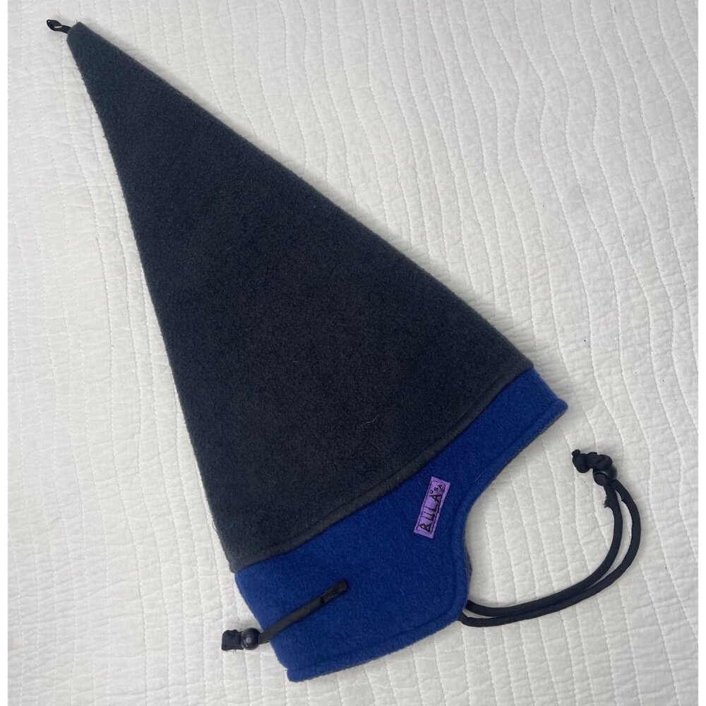 Vintage BULA Fleece Jester Hat Blue Black Winter Ski 90s Cone Earflap Adjustable